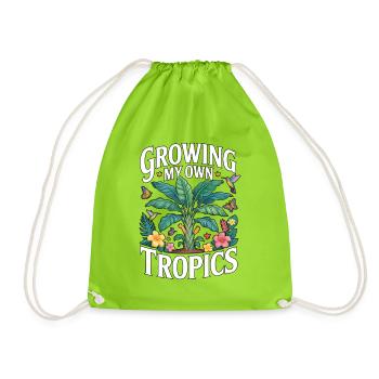 Growing My Own Tropics Tropical Garden - Drawstring Bag - neon green - Front