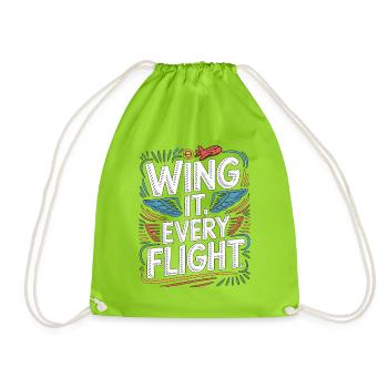 Private Pilot Wing It Every Flight Loves Aviation - Drawstring Bag - neon green - Front