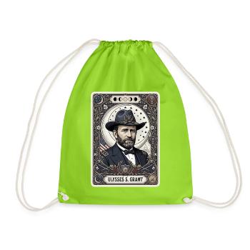 Ulysses S Grant Tarot Card - Drawstring Bag - neon green - Front