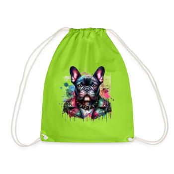 Französische Bulldogge Punk Style Hundeprint - Turnbeutel - Neongrün - Vorne