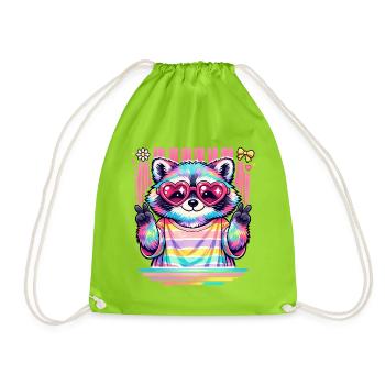 Rainbow Panda with Heart Glasses - Drawstring Bag - neon green - Front