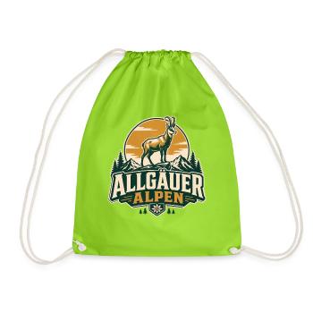 Allgäuer Alpen Gämse Vintage Emblem - Turnbeutel - Neongrün - Vorne