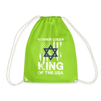 Kosher Queen King Of The USA Flag Star - Drawstring Bag - neon green - Front