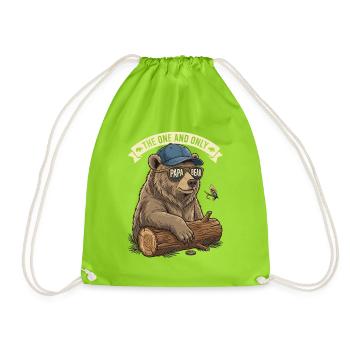 Cool Papa Bear – Angel- und Naturgeschenk - Turnbeutel - Neongrün - Vorne