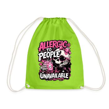 Allergic to People – frecher Totenkopf Spruch - Turnbeutel - Neongrün - Vorne
