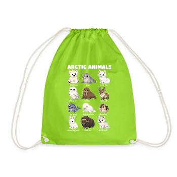 Arctic Animals Cute Wildlife Map Polar Bear - Drawstring Bag - neon green - Front