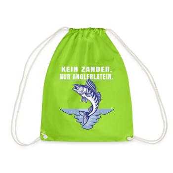 Kein Zander nur Anglerlatein – Angler Spruch - Turnbeutel - Neongrün - Vorne