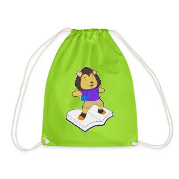 Lion Book - Drawstring Bag - neon green - Front