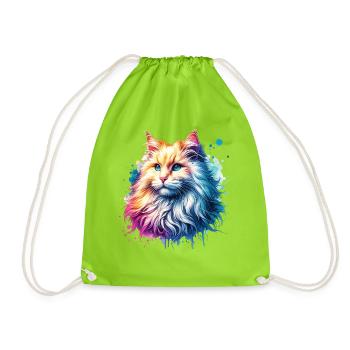 Turkish Angora Cat Motif - Drawstring Bag - neon green - Front