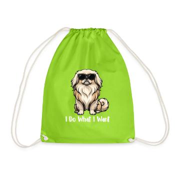 I Do What I Want - Pekingese Mom Peke Dog Dad - Drawstring Bag - neon green - Front