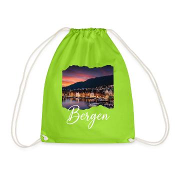 Bergen Harbour Evening - Drawstring Bag - neon green - Front