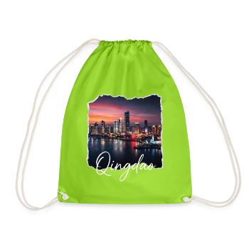 Qingdao Abend Skyline - Turnbeutel - Neongrün - Vorne