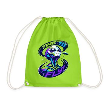 Time To Fly – Alien UFO Synthwave Space Art - Drawstring Bag - neon green - Front
