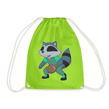 Raccoon Baseball Baseball Glove - Drawstring Bag - neon green - Front