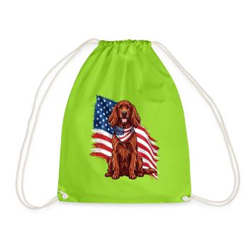 Irish Setter American Flag - Red Setter Dog Dad - Drawstring Bag - neon green - Front