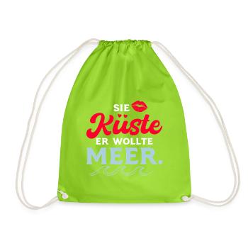 Sie Küste er wollte Meer, lustiges Wortspiel - Turnbeutel - Neongrün - Vorne
