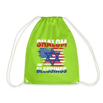 Shalom and Blessing Freedom Israel USA Flag - Drawstring Bag - neon green - Front