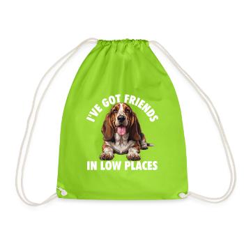 Friends In Low Places - Basset Hound Dog Dad - Drawstring Bag - neon green - Front