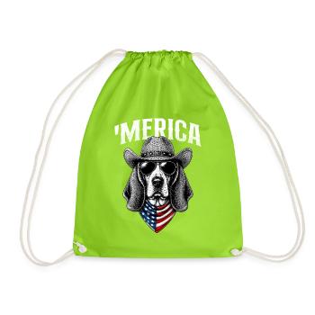 Merica Basset Hound - Patriotic Dog Mom Dad - Drawstring Bag - neon green - Front