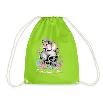Curse But Cuddly Hamster On Skull - Drawstring Bag - neon green - Front