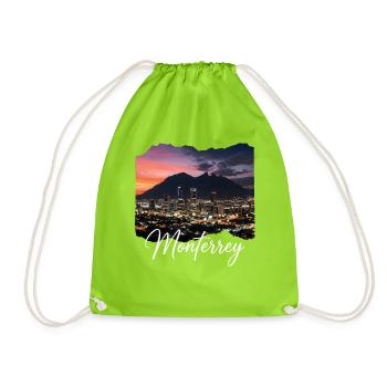 Monterrey Evening City Panorama - Drawstring Bag - neon green - Front