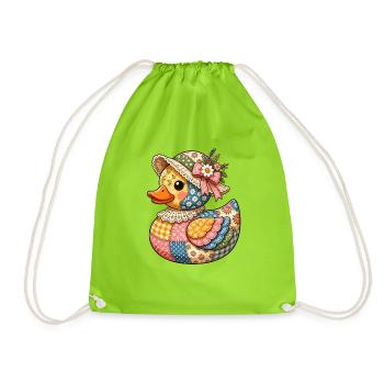 Patchwork Duck with Flower Hat - Drawstring Bag - neon green - Front