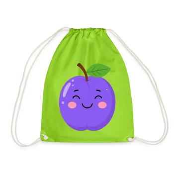 Blue-Purple Kawaii Plum – Sweet Fruit Design - Drawstring Bag - neon green - Front