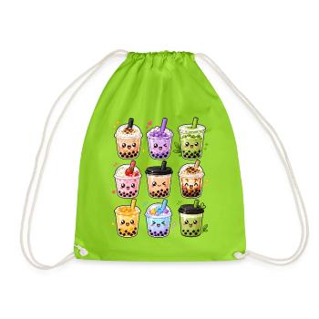 Kawaii Bubble Tea | Boba & Milk Tea - Drawstring Bag - neon green - Front