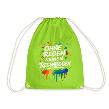 Ohne Regen keinen Regenbogen – Mutmacher - Turnbeutel - Neongrün - Vorne