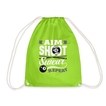 Aim Shoot Swear Repeat Lustiges Billard 9 Ball - Turnbeutel - Neongrün - Vorne