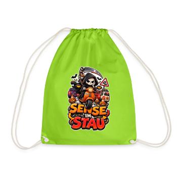 Sensenmann Roller Halloween Spruch Sense im Stau - Turnbeutel - Neongrün - Vorne