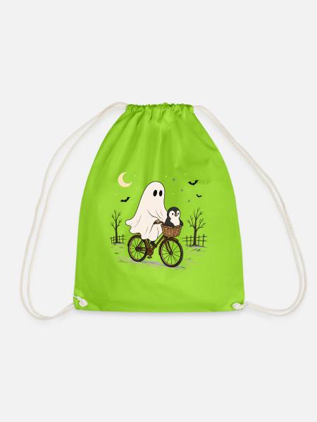 Pinguin-geister-fahrrad Halloween-nachtfahrt - Turnbeutel - Neongrün