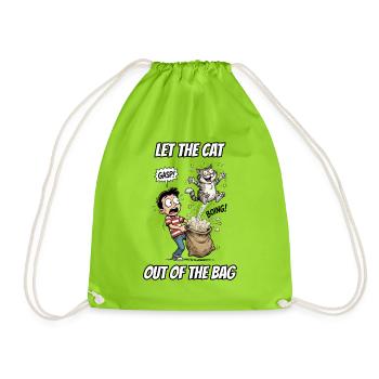 Lass die Katze aus dem Sack – lustige Idiom-Zeichentrickserie - Turnbeutel - Neongrün - Vorne