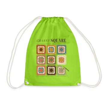 Granny Square Häkelmuster Bunte Wolle - Turnbeutel - Neongrün - Vorne