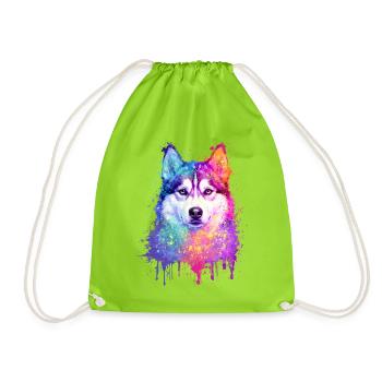 Siberian Husky Aquarell Illustration - Turnbeutel - Neongrün - Vorne