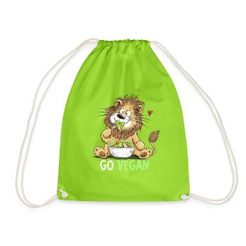 Go Vegan Lustiger Löwe | Veganer Geschenk - Turnbeutel - Neongrün - Vorne
