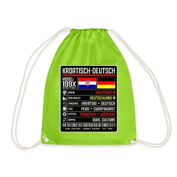 Deutschkroaten - zwischen zwei Kulturen 199x - Turnbeutel - Neongrün - Vorne