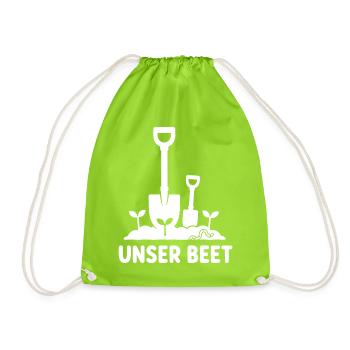 Unser Beet Garten Spaten Schaufel Gärtner Shirt - Turnbeutel - Neongrün - Vorne