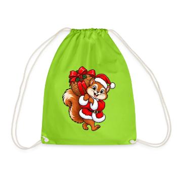 Weihnachten Eichhörnchen Nuss Geschenkidee - Turnbeutel - Neongrün - Vorne