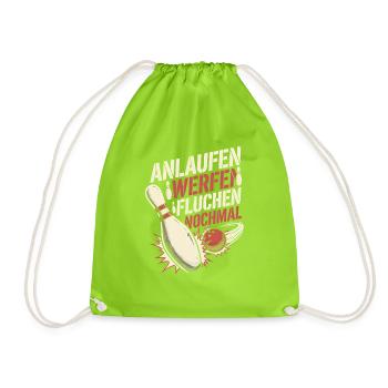 Bowling Anlaufen Werfen Fluchen Nochmal Spruch - Turnbeutel - Neongrün - Vorne