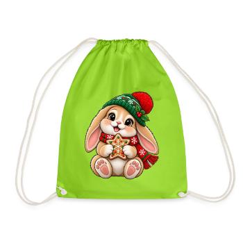 Süßes Häschen mit Wintermütze & Lebkuchen - Turnbeutel - Neongrün - Vorne