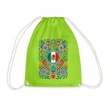 Mexiko | Nopal, Agave & Volkskunst - Turnbeutel - Neongrün - Vorne