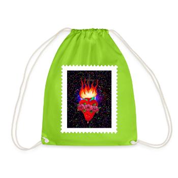 Feuriges Maria Herz mit Rosen und Kreuz - Turnbeutel - Neongrün - Vorne