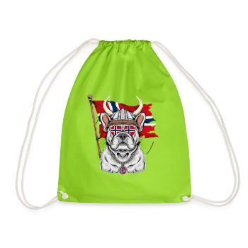  Wikinger Bulldogge Norwegen Flagge Skandinavien - Turnbeutel - Neongrün - Vorne