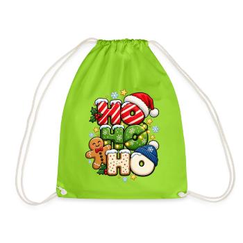 Weihnachten HoHoHo winterlicher Look Lebkuchen  - Turnbeutel - Neongrün - Vorne
