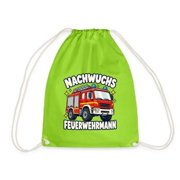 Nachwuchs Feuerwehrmann mit Feuerwehrauto - Turnbeutel - Neongrün - Vorne