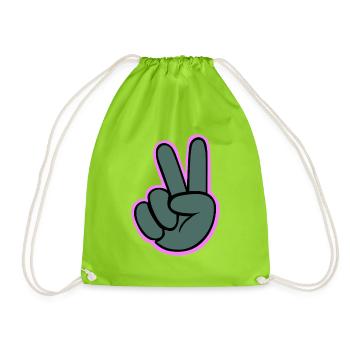 Peacezeichen Hand mit Pink Outline - Turnbeutel - Neongrün - Vorne
