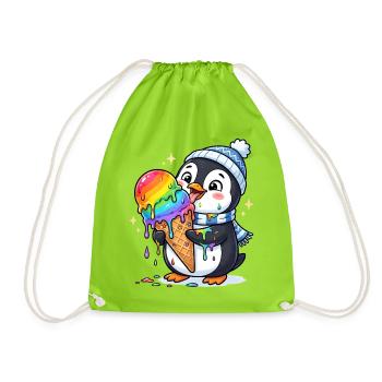 Regenbogen Eis Pinguin - Turnbeutel - Neongrün - Vorne