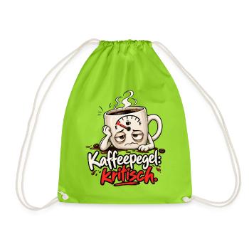 Lustiges Kaffeemotiv - Kaffeepegel kritisch   - Turnbeutel - Neongrün - Vorne