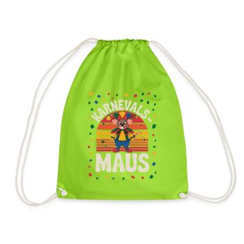 Karnevalsmaus Mit Bunter Narrenkappe Und Konfetti - Turnbeutel - Neongrün - Vorne